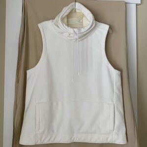 NOBULL women's off white Polartec fleece vest with drawstring cowl neck